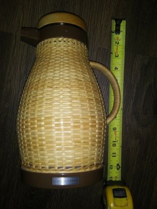 Corning Design Wicker Glass Lined Coffee Carafe Pitcher Bamboo Handle Thermos