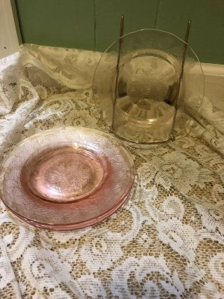 Macbeth - Evans Pink Depression Glass Dogwood Apple Blossom 6 " Plates Set Of 5