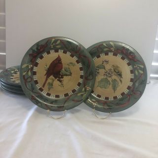 Lenox Holiday Winter Greetings Everyday 6 Dinner Plates 4 Cardinals 2 Goldfinch