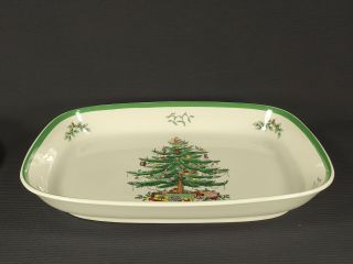 Vtg Spode Christmas Tree Rectangular Baking Dish/pan Imperial England Green Trim