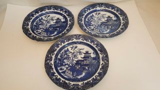 Burleigh Ware Burgess Leigh Blue Willow Dinner Plates Set Of 3 Burslem England