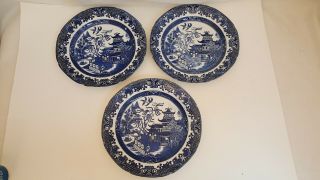 BURLEIGH WARE BURGESS LEIGH BLUE WILLOW DINNER PLATES SET OF 3 BURSLEM ENGLAND 4