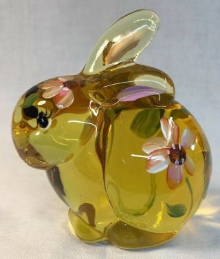 Fenton Art Glass Hand Painted Flowers On Buttercup Bunny / Rabbit