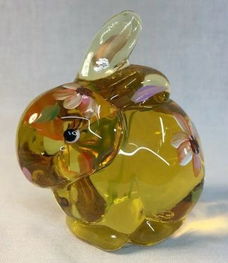 Fenton Art Glass Hand Painted Flowers On Buttercup Bunny / Rabbit 2