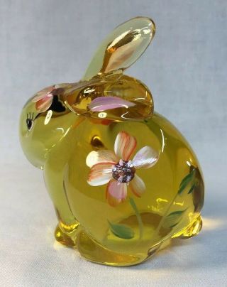 Fenton Art Glass Hand Painted Flowers On Buttercup Bunny / Rabbit 3