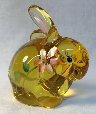 Fenton Art Glass Hand Painted Flowers On Buttercup Bunny / Rabbit 4