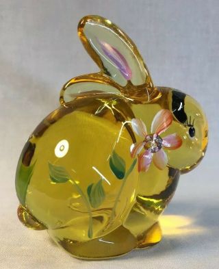 Fenton Art Glass Hand Painted Flowers On Buttercup Bunny / Rabbit 5