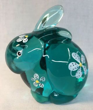 Fenton Art Glass Hand Painted Robin Egg Blue Bunny / Rabbit