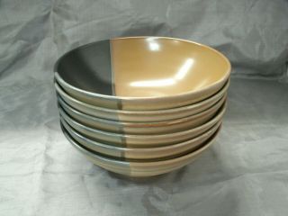 Sango Gold Dust Black 5022 Set Of 6 - 7 3/4 " Cereal Soup Bowls Stoneware Disc 