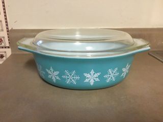 Vintage Pyrex Turquoise 043 Snowflake Casserole Bowl W/ Lid