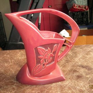 Great Antique Roseville Art Pottery Red Silhouette Basket Vase 709 - 8