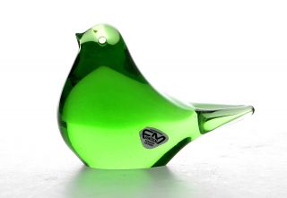 A Small Fm Konstglas Bird Green Vintage Swedish Glass
