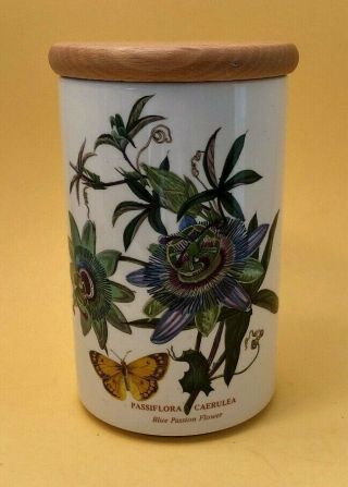 Portmeirion Botanical Garden Blue Passion Flower Tall Jar With Sealing Wood Lid