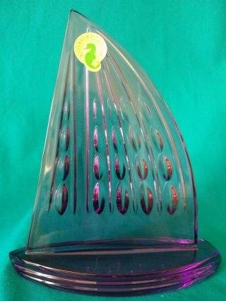 Waterford Purple Crystal Sailboat Sculpture With " Waterford " Foil Sticker