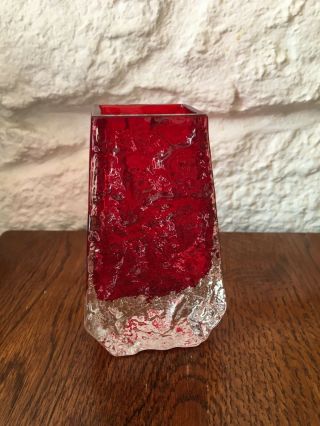 Vintage Whitefriars Ruby Red Bark Coffin Vase