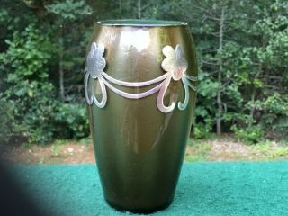 Circa 1900 Antique Loetz Silver Overlay Vase