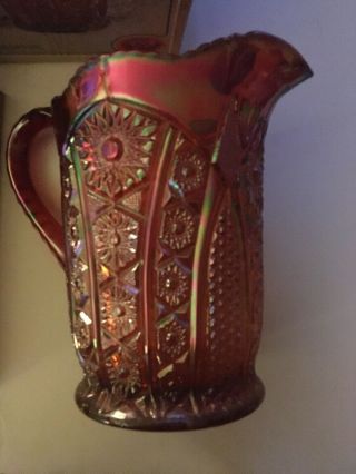 Heirloom Sunset Carnival Glass Iridescent Red Pitcher Indiana Glass 54 Oz Nib