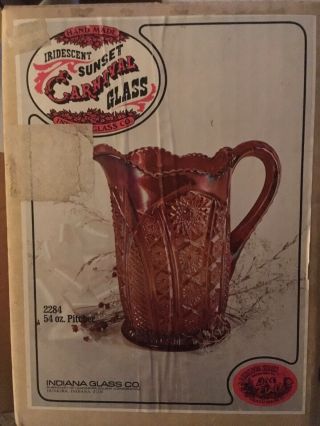 Heirloom Sunset Carnival Glass Iridescent Red Pitcher Indiana Glass 54 Oz NIB 2