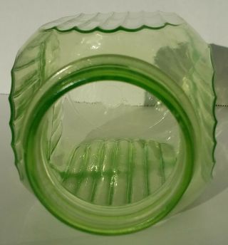 Green depression era glass Anchor Hocking Hoosier Jar.  Glows in UV Light 8
