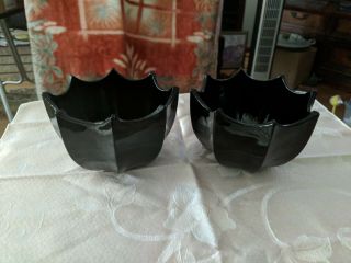 Rare Matched Pair (2) L.  E.  Smith Black Amethyst Glass Umbrella Bowls