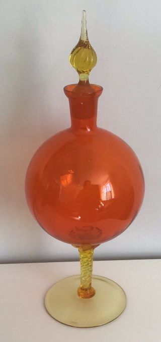 Stunning Large Unusual Orange & Yellow Glass Bubble Shaped Decanter & Stopper