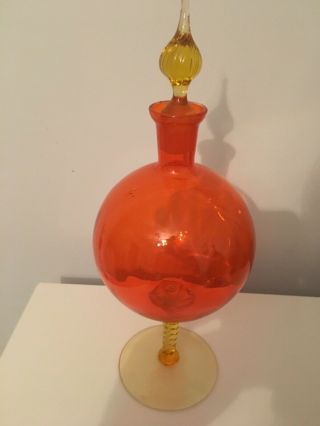 Stunning Large Unusual Orange & Yellow glass Bubble Shaped Decanter & Stopper 2