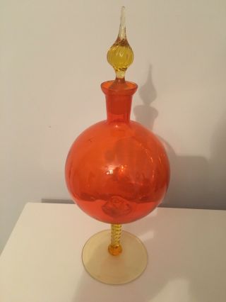 Stunning Large Unusual Orange & Yellow glass Bubble Shaped Decanter & Stopper 3