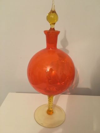 Stunning Large Unusual Orange & Yellow glass Bubble Shaped Decanter & Stopper 4