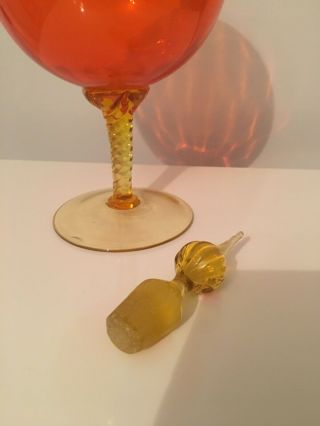 Stunning Large Unusual Orange & Yellow glass Bubble Shaped Decanter & Stopper 5