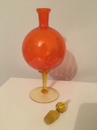 Stunning Large Unusual Orange & Yellow glass Bubble Shaped Decanter & Stopper 6