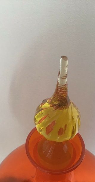 Stunning Large Unusual Orange & Yellow glass Bubble Shaped Decanter & Stopper 8