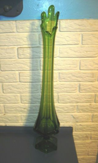 25 " Viking Glass Mid Century Modern Green Hand Blown Swung Stretch Glass Vase
