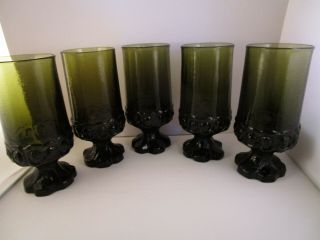 Vintage Franciscan Madeira Olive Green Glass Set Of 5 Iced Tea Glasses B