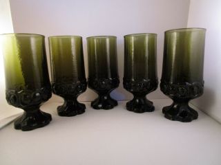 Vintage Franciscan Madeira Olive Green Glass Set of 5 Iced Tea Glasses B 2
