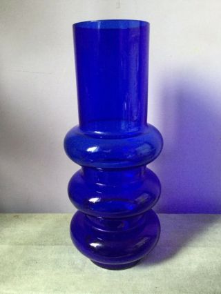 Vintage Scandinavian Riihimaki ? Triple Hooped Cobalt Blue Glass Vase 1970’s