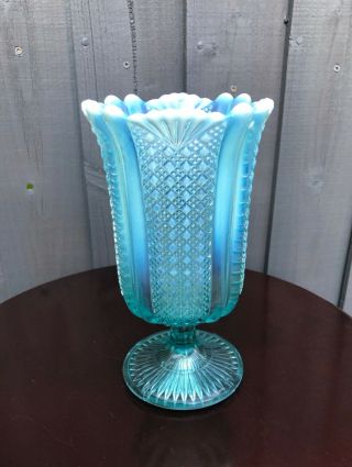 Antique Davidson Pearline Opalescent Pressed Glass Celery Vase Rd Mark To Side