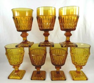 7 Vintage Indiana Glass Mt.  Vernon Amber 6 " Wine/water Goblets/glasses