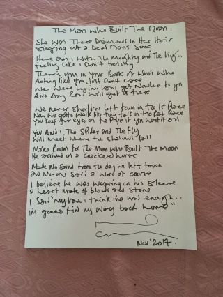 Noel Gallagher Lyrics Sheet - The Man Who Built The Moon