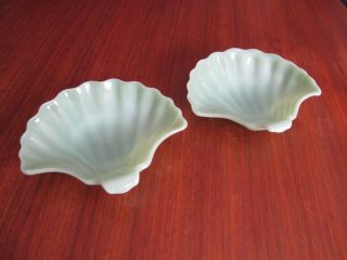 Set Of 2 Jadeite Green Vintage Shell Shape Candy Dish H56