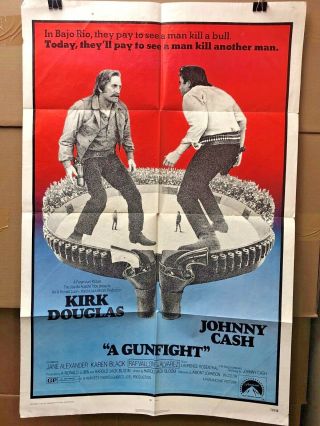 1971 A Gunfight Folded 1 Sheet Movie Poster Kirk Douglas Johnny Cash Western
