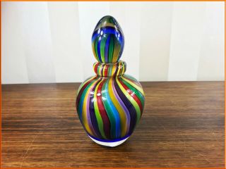 Vintage Murano Perfume Bottle Sommerso Glass Art Large Rainbow Decanter Stripe