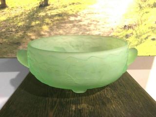 Vintage Bagley Marine Frosted Green Uranium Glass Bowl