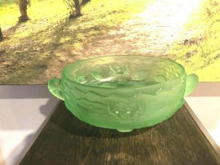 Vintage Bagley Marine Frosted Green Uranium Glass Bowl 2