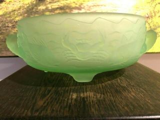 Vintage Bagley Marine Frosted Green Uranium Glass Bowl 3