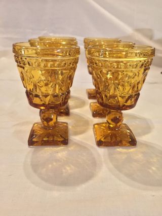 Vintage Indiana Amber Glass (set Of 6) Park Lane 4 1/2 " Tall Goblets -