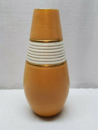 Vintage Mid Century Modern California Art Pottery Watussi Flower Vase Gold White