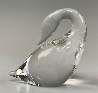 Signed Steuben Art Glass Duck Figurine With Head Down