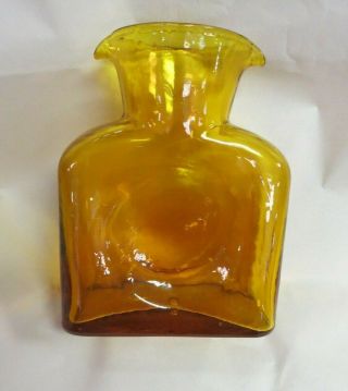Vintage Blenko Yellow Amber Two Spout Pitcher Bottle 8 " Tall