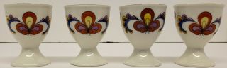 Vintage Hard To Find Colorful 4 Porsgrund Egg Cups Farmers Rose Oslo,  Norway