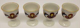 VINTAGE HARD TO FIND COLORFUL 4 PORSGRUND EGG CUPS FARMERS ROSE OSLO,  NORWAY 2